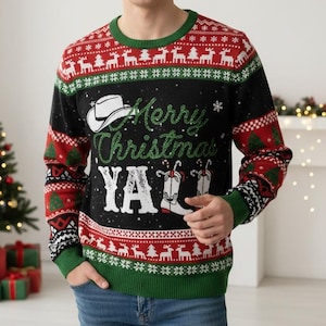 Cowboy Christmas Ugly Sweater, Merry Xmas Holiday Sweater, Christmas Sweater For Men And Women, Novelty Gift