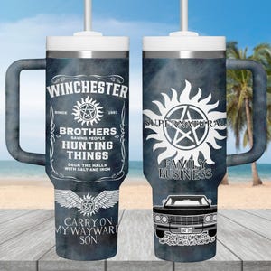 Supernatural 40oz Tumbler, Winchester Brothers Cup, Demon Hunter Fan Gift, TV Show Drinkware For Her, Movie Lover Stainless Tumbler