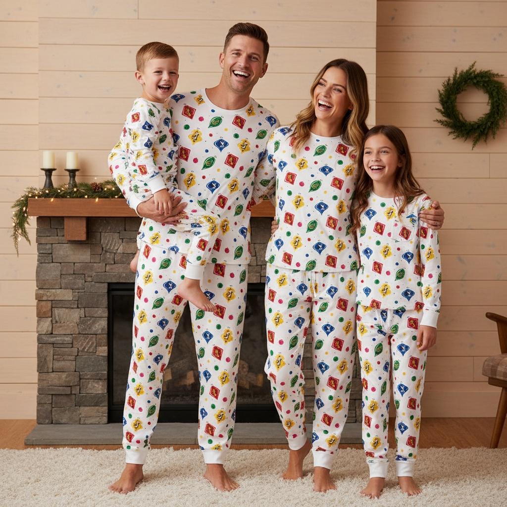 Discover Holiday Icons Long Sleeve Pajama Set for Adults, Christmas Family Matching Sleepwear