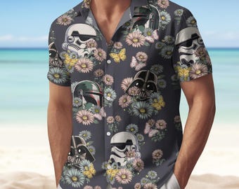 Camisa con botones de Star Wars, camisa de soldado de asalto para hombre, camisa con casco de Darth Vader para mujer, camisa floral de Star Wars para él, camisa para amantes del cine