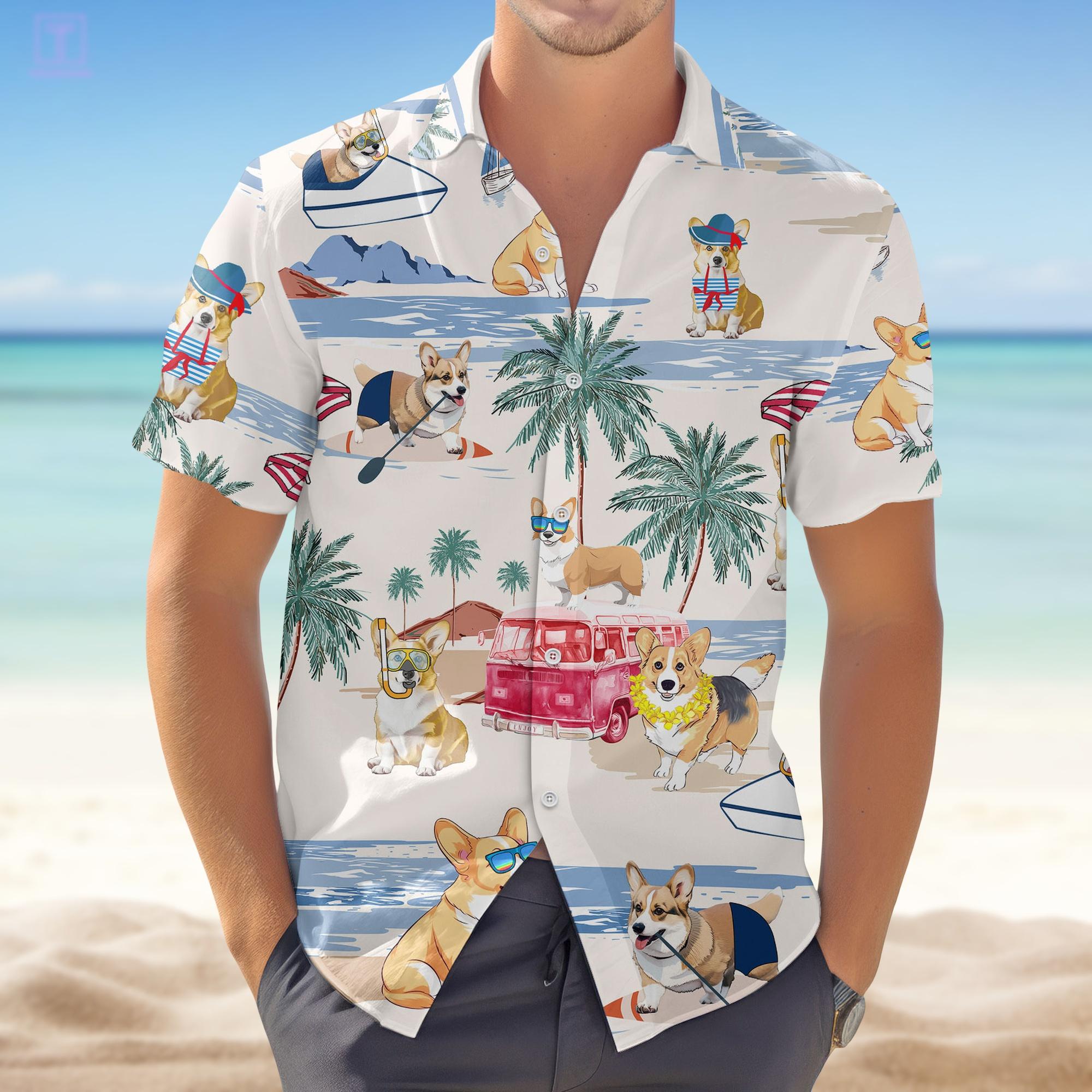 Discover Corgi Dog Hawaiian Shirt, Corgi Lover Shirt For Men And Women, Funny Corgi Summer Shirt For Him, Dog Lover Shirt, Animal Beach Shirt
