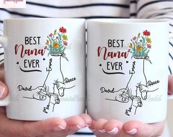 Personalized Nana Holding Kids Hands Mug, Custom Grandma Mug, Gifts For Grandma, Holding kid hands Mom Grandma Mug, Custom Kidnames Hand Mug