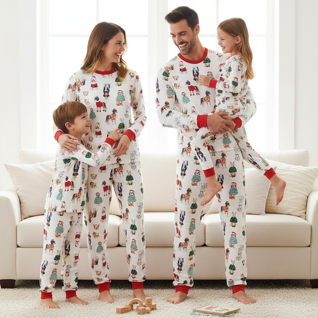 Discover Dog Print Long Sleeve Pajama Set for Adults, Christmas Animal Family Holiday Matching Pajamas