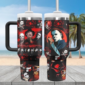 Horror Friends 40oz Tumbler, Horror Movie Stainless Tumbler, Halloween Scary Tumbler, Jason Voorhees Tumbler Cup, Michael Myers Cup