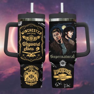 Supernatural Tumbler With Handle And Straw, Winchester Brothers Stainless Tumbler, Movie Tumbler Gift For Him, Supernatural Gift