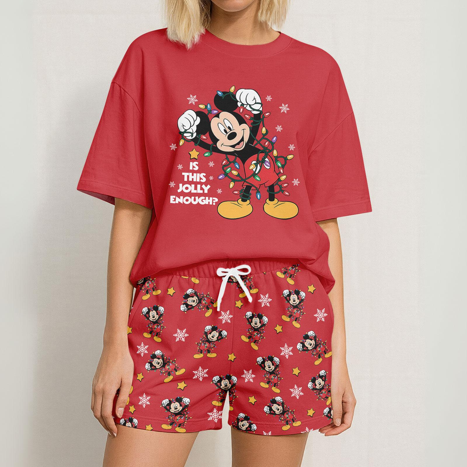 Discover Mickey Christmas Tshirt And Shorts, Funny Disney Mickey Mouse Pajamas For Party, Is This Jolly Enough Disney Pajamas, Cute Holiday Gift