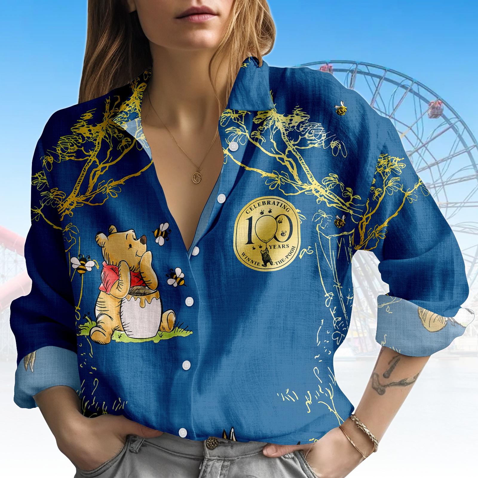 Discover Winnie The Pooh Blouse Shirt, Button-down Peppy Blouse, Storybook Vacation Shirt
