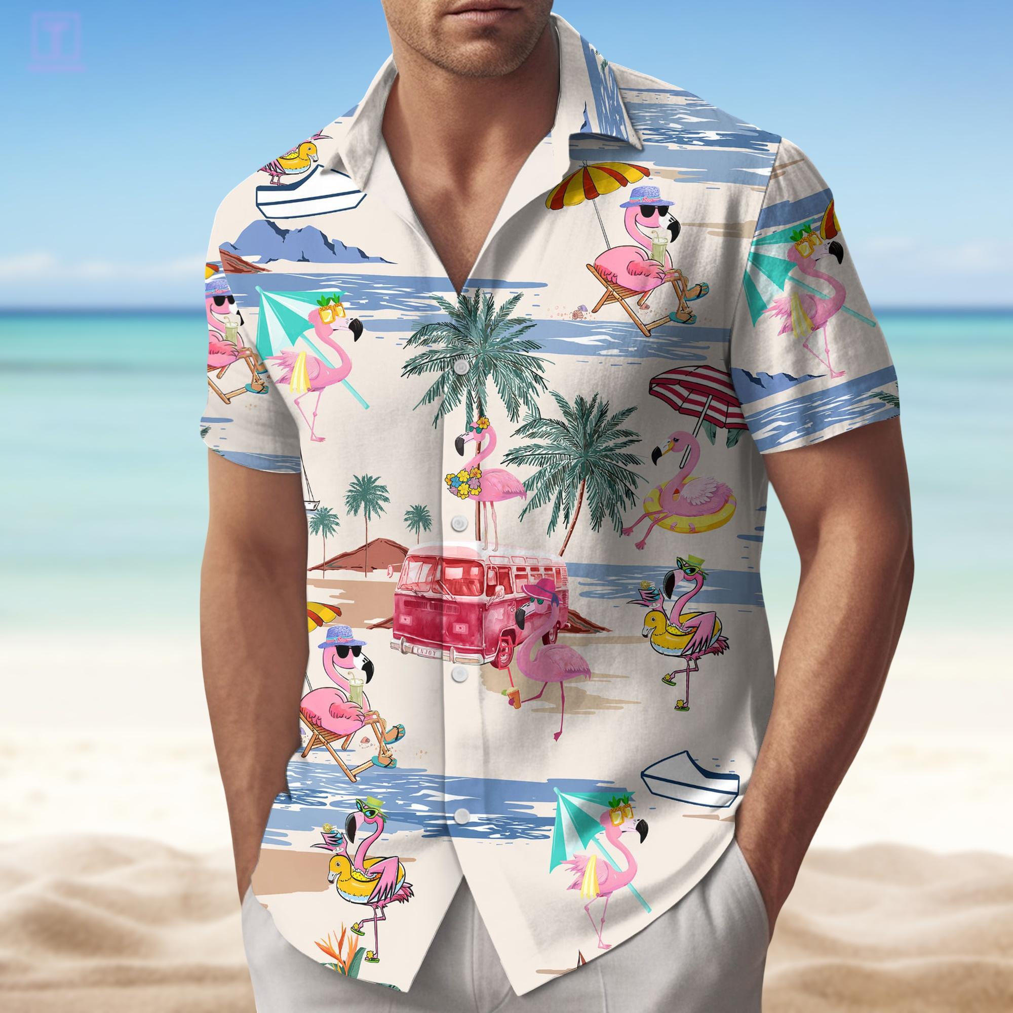 Discover Flamingo Hawaiian Shirt, Funny Flamingo Summer Shirt, Flamingo Lover Beach Shirt, Animal Aloha Beach Men Shirt, Aloha Hawaii Animal Shirt