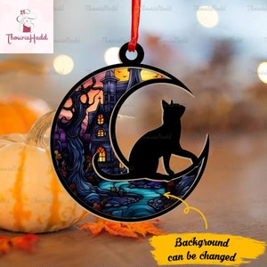 Black Cat Ornament, Cat Memorial Suncatcher, Personalized Cat Ornament, Loss of Pet Suncatcher, Custom Name Suncatcher, Gift for Cat Lovers