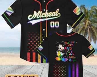 Personalized Mickey Pride Month Jersey, Disney Mickey Rainbow Baseball Jersey, Disneyland Trip Lgbt Jersey Shirt, Disney Matching