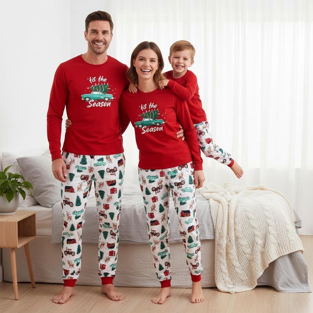 Discover Christmas Long Sleeve Pajama Set for Family, Holiday Matching Sleepwear