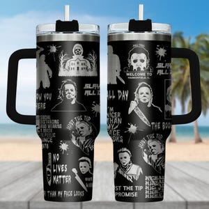 Michael Myers Engraved Tumbler, Halloween Horror 40oz Tumbler, Horror Character Drinkware Tumbler, Scary Movie Steel Tumbler