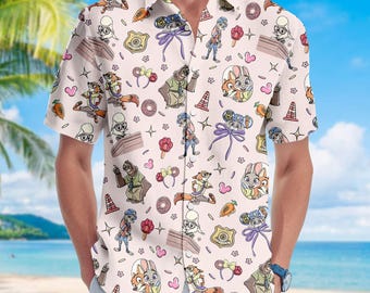 Zootopia Button Shirt And Shorts, Disney Zootopia Button Shirt, Zootopia Characters Hawaii Shorts, Holiday Gift