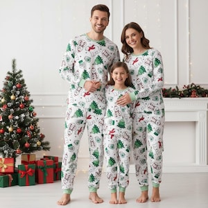 Family Polar Bear Long Sleeve Pajamas Set, Christmas Pajamas Family, Festive Matching Pajamas, Perfect Holiday Gift