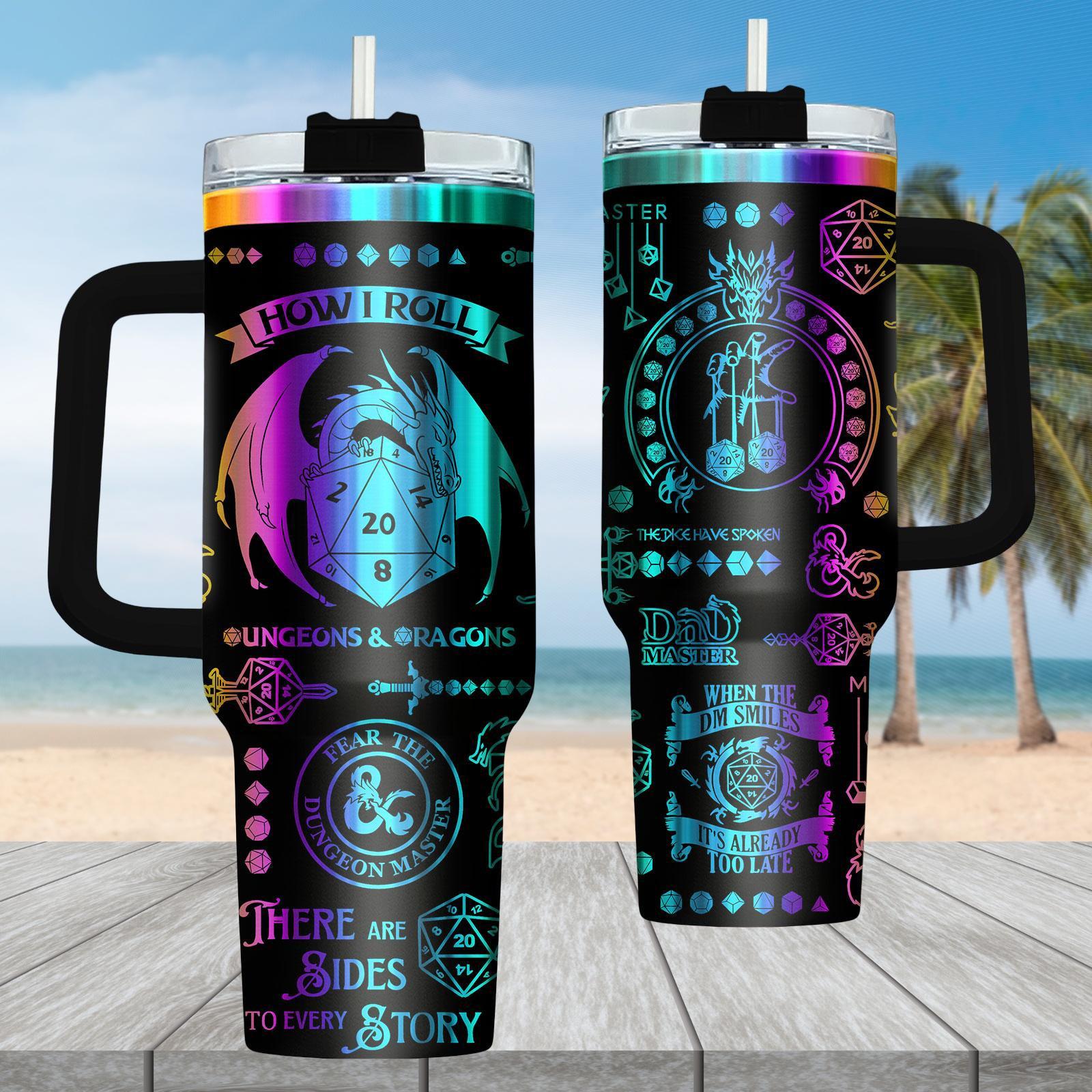 Discover Dungeons and Dragons Engraved 40oz Tumbler, DnD Dice RPG Tumbler For Fan, Fantasy Gamer Drinkware Tumbler