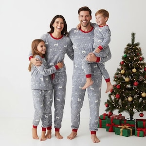 Reindeer Long Sleeve Pajamas Set, Cozy Christmas Pajamas Family, Festive Holiday Matching Pajamas, Winter Gift