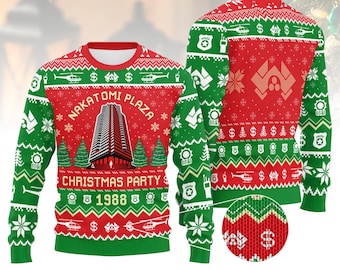 Die Hard Ugly Christmas Sweater Nakatomi Plaza Sweater Xmas Movie Gift for Die Hard Fans, Movie Lover Sweater
