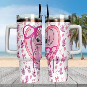 Gepersonaliseerde Stitch Angel 40oz-beker, roestvrijstalen beker lilo and Stitch, Stitch Ohana drinkgerei, Disneyland Trip-beker voor ventilator