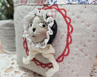Handmade Linen Patchwork Pouch, Quilted Makeup Bag