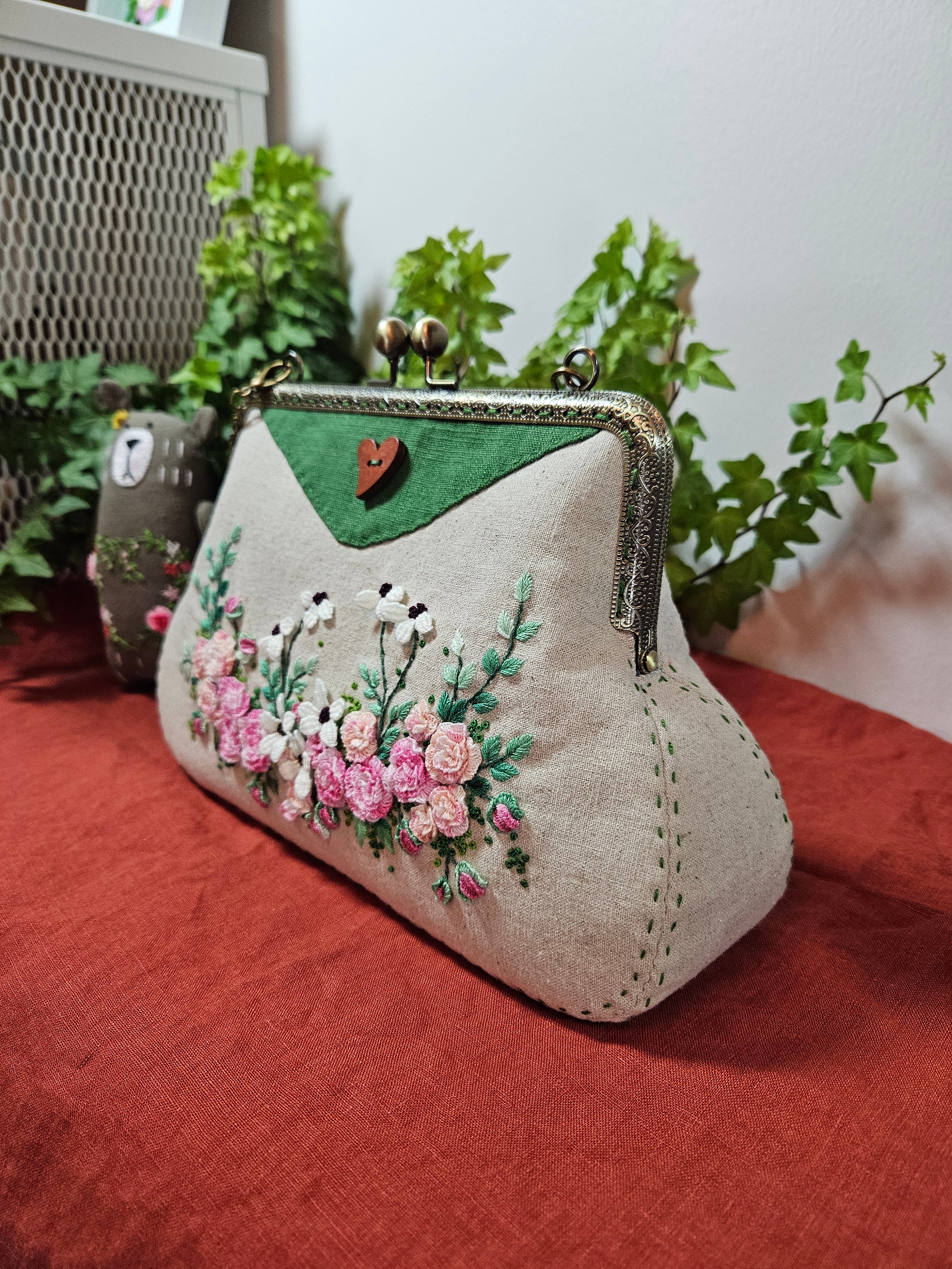Linen Purse Handmade Floral Embroidered Linen Bag, Shoulder Purse - Etsy