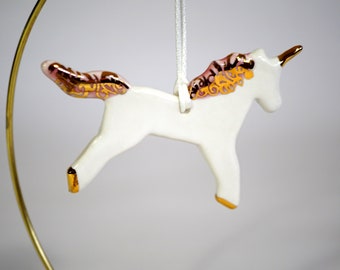 Unicorn ornament with gold accents, modern ornaments, package decorations, Christmas tree ornaments, gifts for coworker