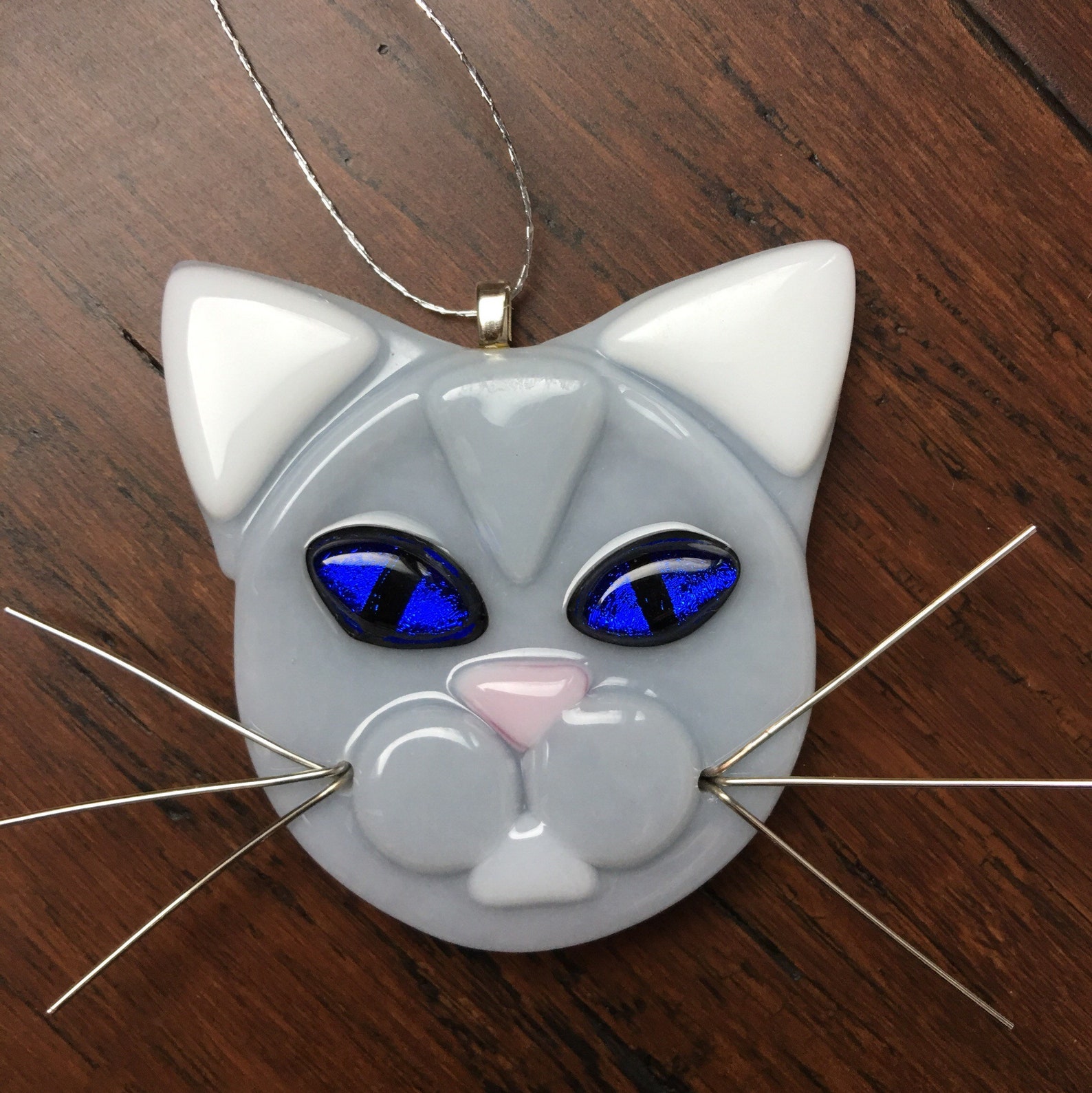 Gray cat ornament 2 glass ornament cat lover grey cat Etsy