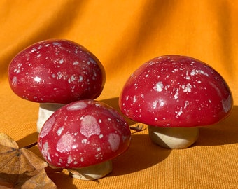 Magic Mushrooms red and white speckles, ceramic mushroom, for plants and fairy gardens