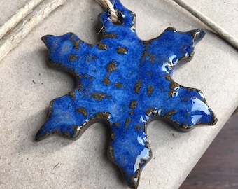 Indigo float blue Snowflake ornament, stoneware ornament,rustic stoneware ornament, gift tag, dinner party favors, christmas ornaments