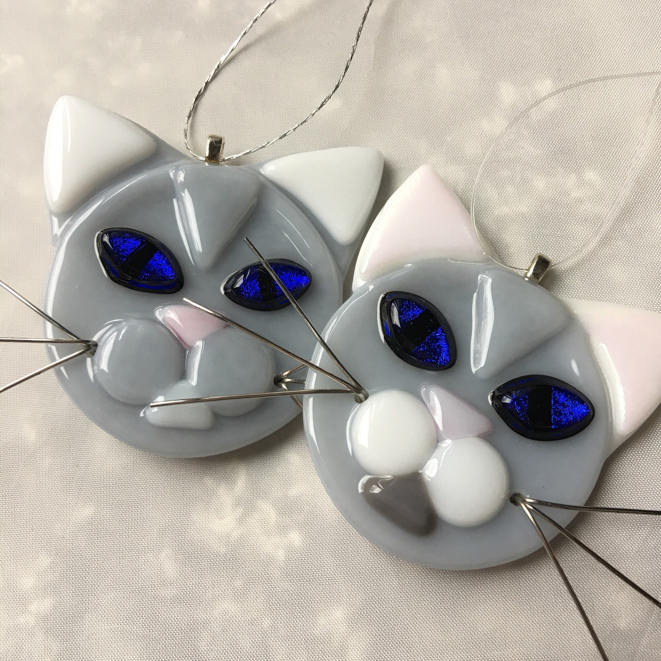 Gray cat ornament 2 glass ornament cat lover grey cat Etsy