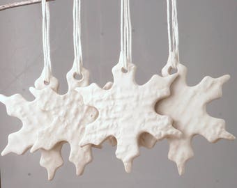 White Snowflake ornament,stoneware ornament, satin white finish glaze,white stoneware ornament,rustic ornament,gift tag, package decoration