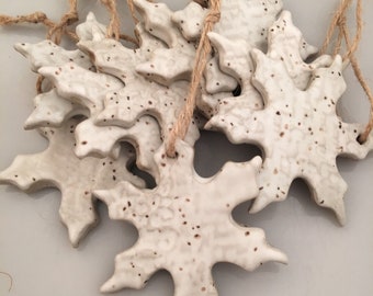 Matte white Snowflake ornament, stoneware ornament,rustic stoneware ornament, gift tag, dinner party favors, christmas ornaments