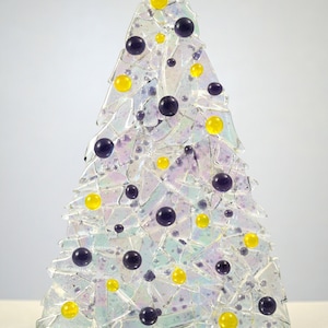 Glass Christmas Tree w/ led tea light, purple and yellow tree