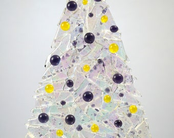 Glass Christmas Tree w/ led tea light, purple and yellow tree