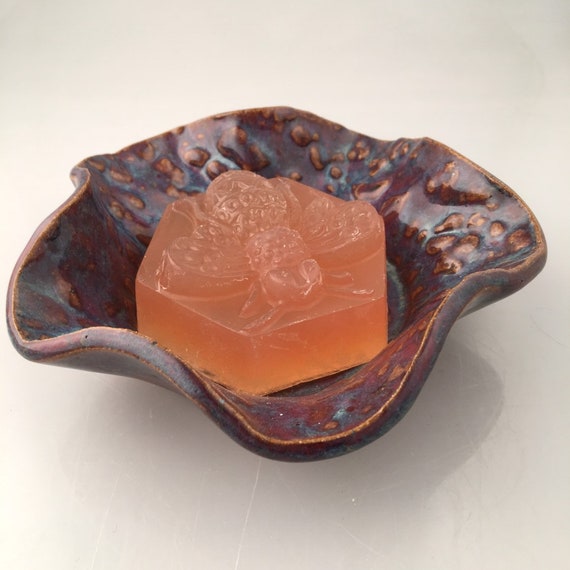 Turquoise textured soap dish with honey soap jewelry dish Hand formed stoneware dish gift set