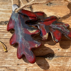 Fall oak leaf ornaments, stoneware ornament, farmhouse modern ornaments, christmas package tag decoration, keepsake