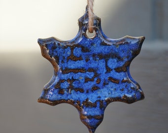 Blue snowflake, stoneware ornament, farmhouse modern ornaments, christmas package tag decoration, keepsake