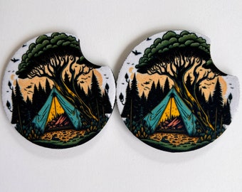 Set of Two Tent Camping Car Coasters with FREE SHIPPING!