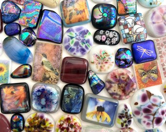 50 Piece Cool Colors Fused Glass Cabochons with FREE Shipping