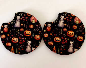 Set of Two Halloween Neoprene Absorbent Car Coasters with FREE SHIPPING!