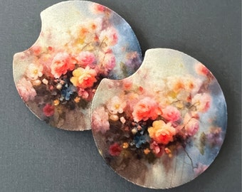 Set of Two  Rose Floral Car Coasters with FREE SHIPPING!