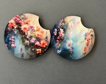 Set of Two Dreamy Floral Car Coasters with FREE SHIPPING!