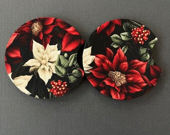 Set of Two Christmas Poinsettia Car Coasters with FREE SHIPPING!