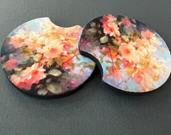 Set of Two Romantic Roses Car Coasters with FREE SHIPPING!