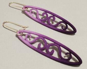 Purple Ombre Nylon and Sterling Silver Romantic Scrollwork Earrings 6