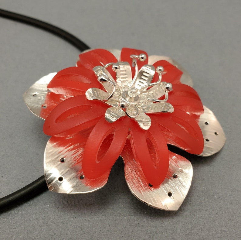 Lotus Blossom Study Red Acrylic and Sterling Silver image 5