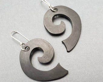 Sterling Silver and Matte Black Acrylic Spiral Earrings