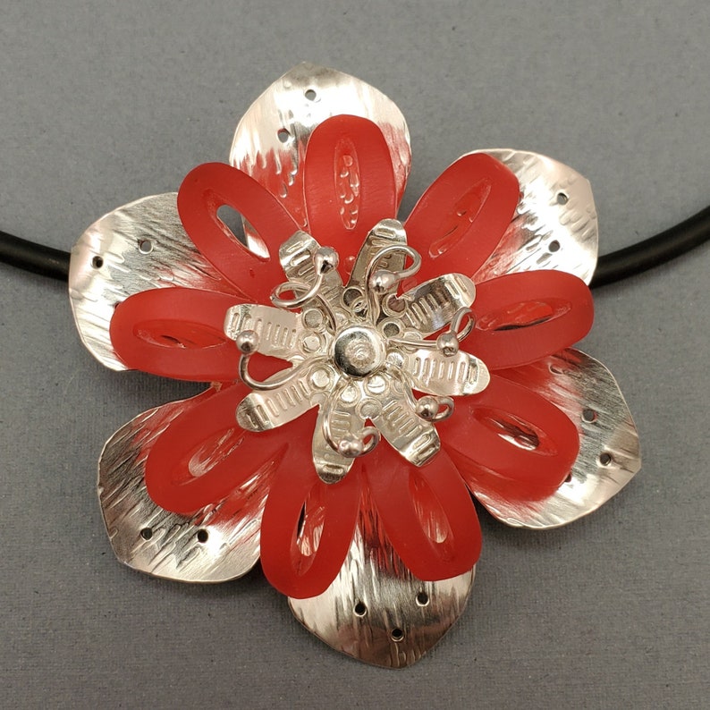 Lotus Blossom Study Red Acrylic and Sterling Silver image 3