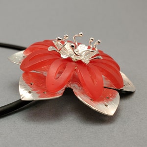 Lotus Blossom Study Red Acrylic and Sterling Silver image 2