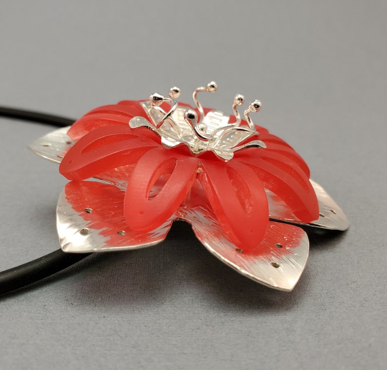 Lotus Blossom Study Red Acrylic and Sterling Silver image 2