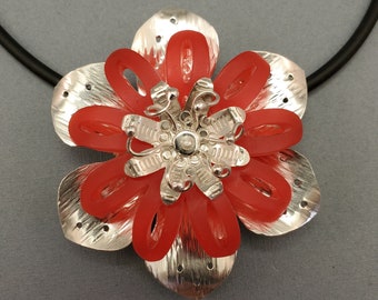 Lotus Blossom Study Red Acrylic and Sterling Silver